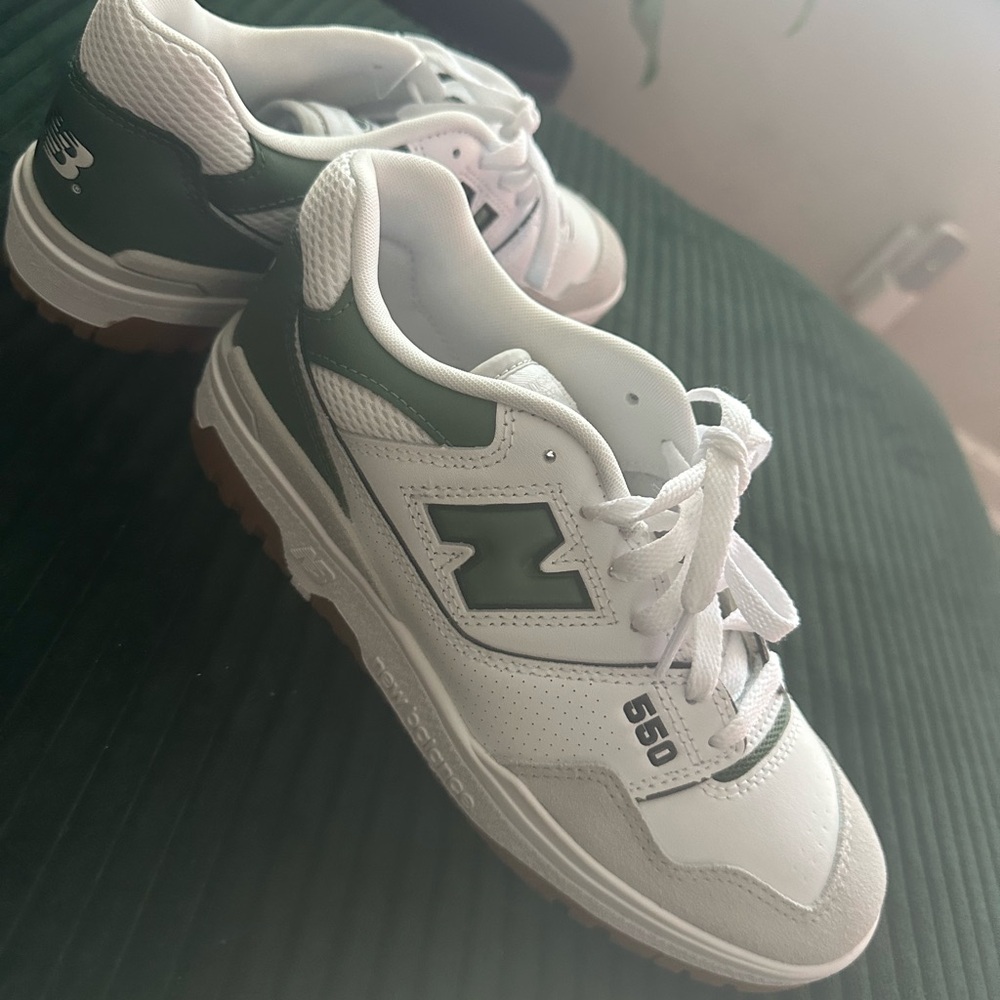 Hard to find—-New Balance 550 White and Green Athletic Shoes